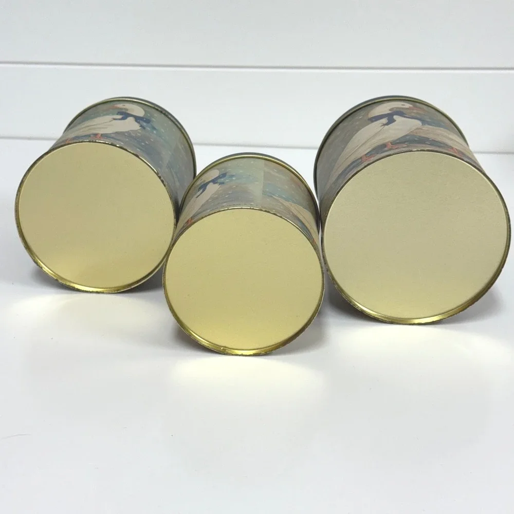 Vintage Country Goose Tin Canister Set 3 Nesting Blue Bows Cottagecore Decor
